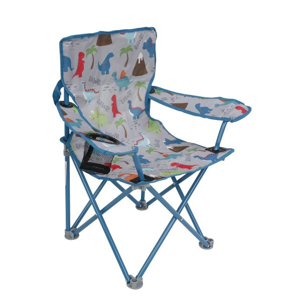 Folding Camp Chair for Kids with Lock (125lb Capacity), Multi-Color Dino Print