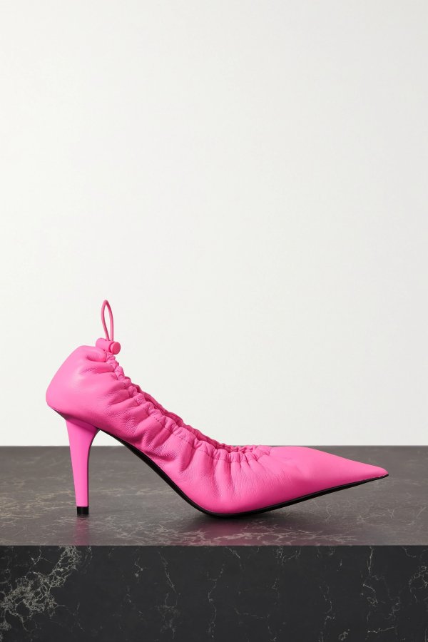 Scrunch Knife ruched neon leather pumps