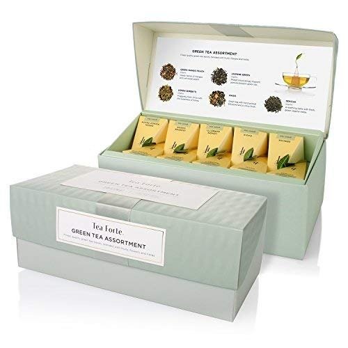 Presentation Box Tea Sampler, Assorted Variety Tea Box, 20 Handcrafted Pyramid Tea Infuser Bag, Green Tea Assortment