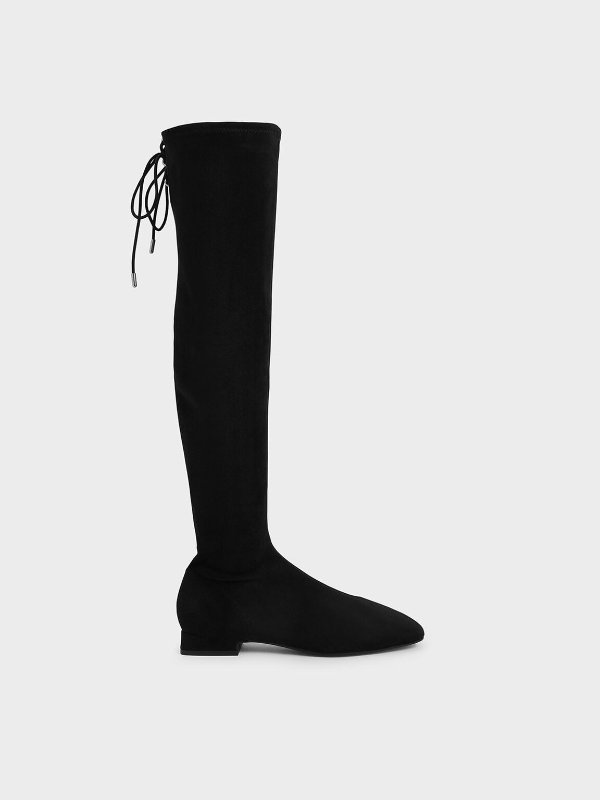 Black Textured Thigh High Boots