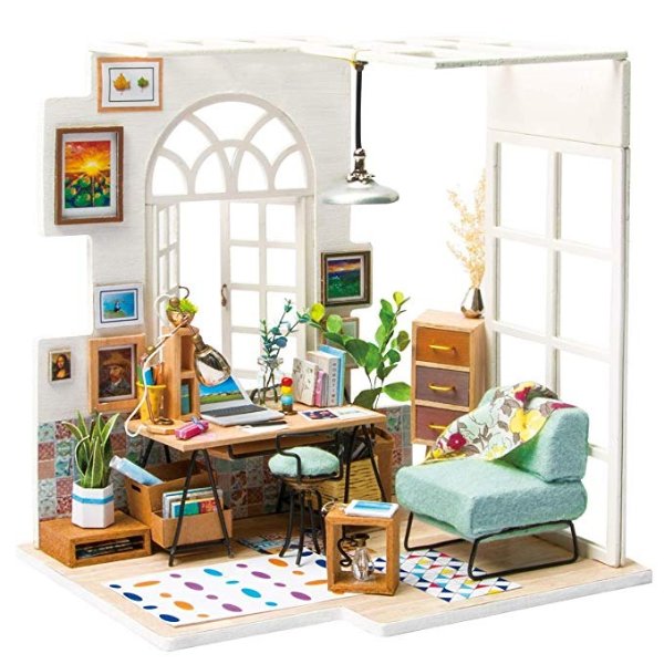 DIY Wooden Miniature Dollhouse Kit with Led Light-Mini House Woodcraft Construction Kit-3d Wooden Puzzle-Model Building Sets-Perfect Birthday for Boys and Girls (Office)
