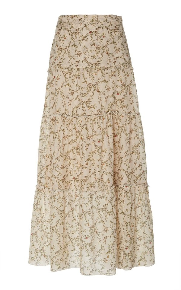 Annalie Printed Cotton-Blend Maxi Skirt