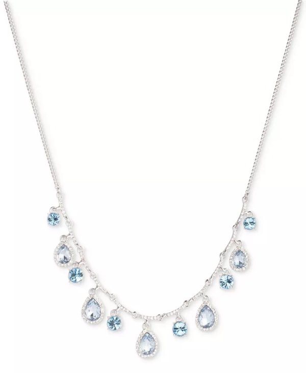 Silver-Tone Crystal Frontal Necklace, 16" + 3" extender