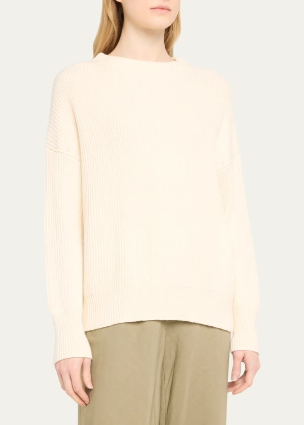 Ribbed Funnel-Neck Cotton Cashmere Sweater