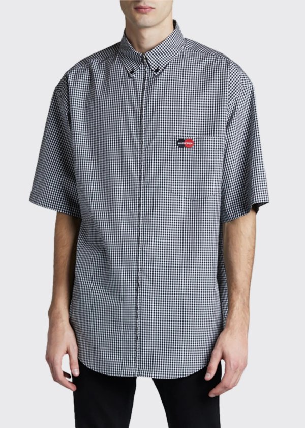 Men's Gingham Zip-Front Short-Sleeve Sport Shirt
