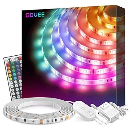 Led Strip Lights, Govee 16.4Ft Waterproof RGB Light Strip Kits with Remote for Room, Bedroom, TV, Kitchen, Desk, Color Changing Led Strip SMD5050 with 3M Adhesive and Clips, 12V Power Supply
