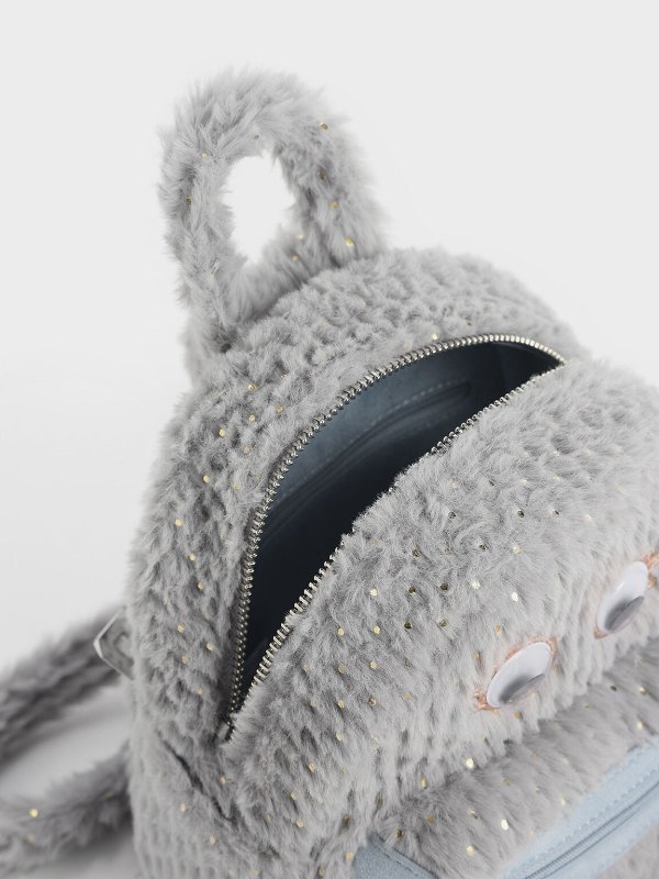 Light Blue Girls&apos; Furry Character Backpack | CHARLES &amp; KEITH