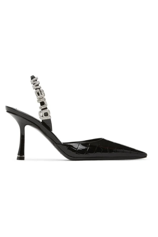Black Croc Grace Slingback Heels