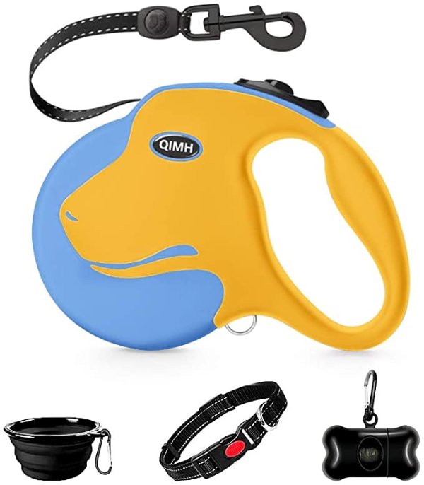 Retractable Dog Leash, 360° Tangle-Free Heavy Duty 16ft Reflective Walking Dog Leash Ribbon with Anti-Slip Handle for Medium and Large Dogs Up to 110lbs, One-Handed Brake, Pause and Lock