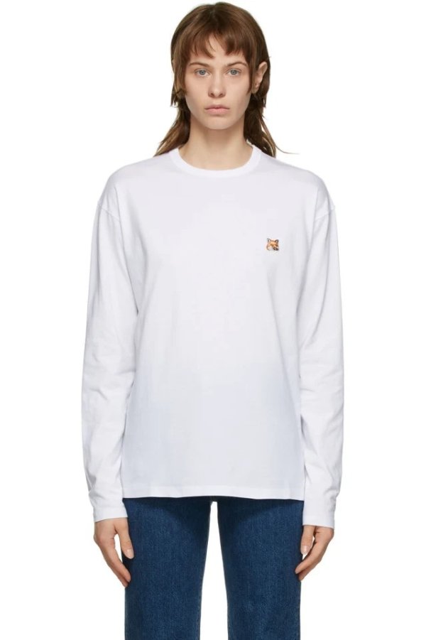 White Fox Head Long Sleeve T-Shirt