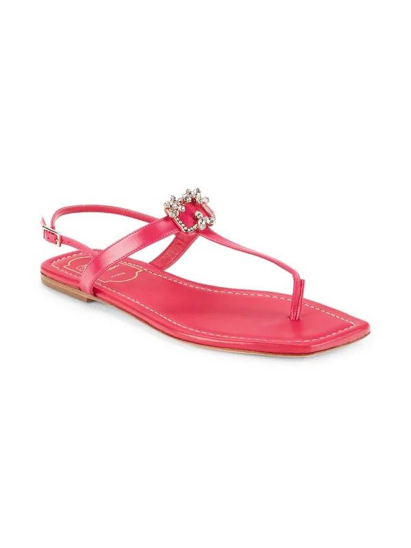Brooch Leather Flat Sandals