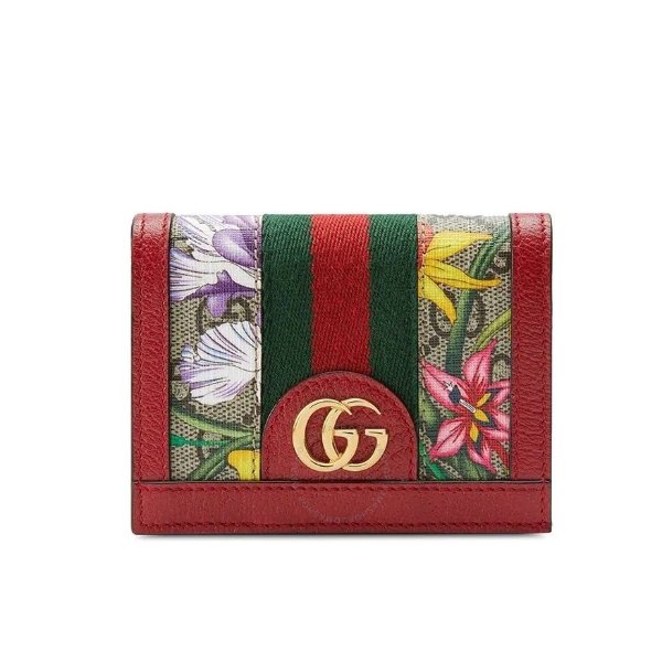 Ophidia GG Flora Card Case Wallet In Red