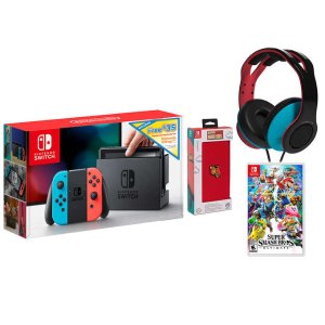 Nintendo Switch Bundle with $35 Nintendo eShop, Super Smash Bros. Ultimate Video Game, Case and Headset