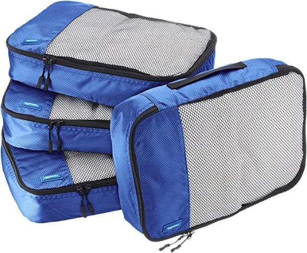Amazon Basics 4 Piece Packing Travel Organizer Cubes Set - Medium, Blue