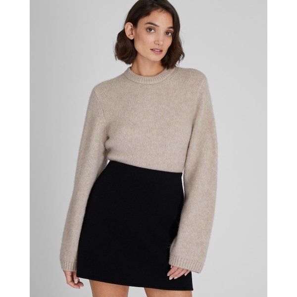Cropped Relaxed Crewneck Sweater