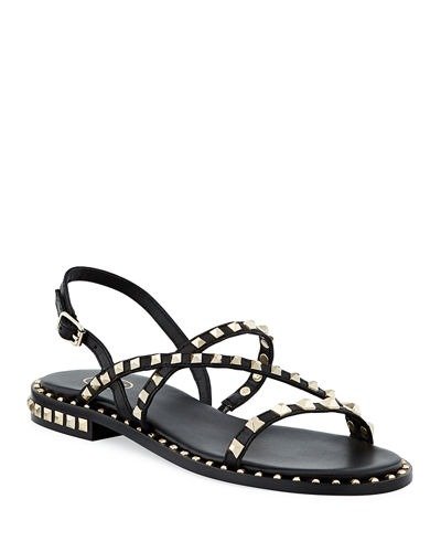 Peace Studded Leather Flat Sandals