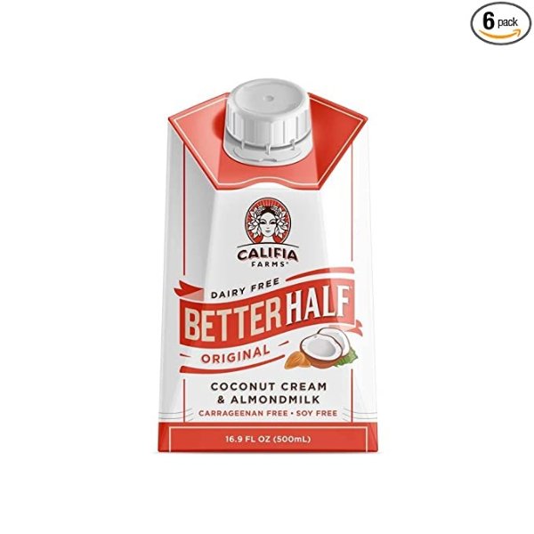 - Original Better Half Coffee Creamer, 16.9 Oz (Pack of 6) | Half and Half | Coconut Cream and Almond Milk | Non Dairy | Plant Based | Vegan | Non-GMO | Shelf Stable