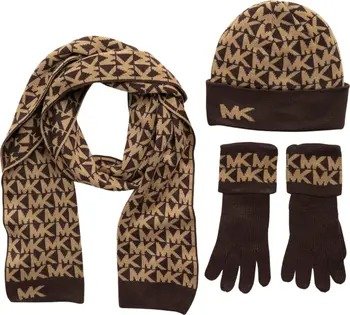 MK 围巾、帽子+手套套装