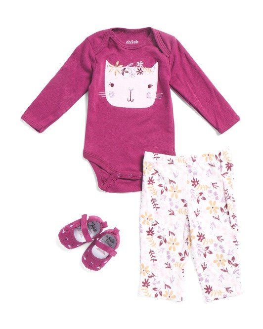 Baby Girl 3pc Kitty Bodysuit &amp; Shoe Set