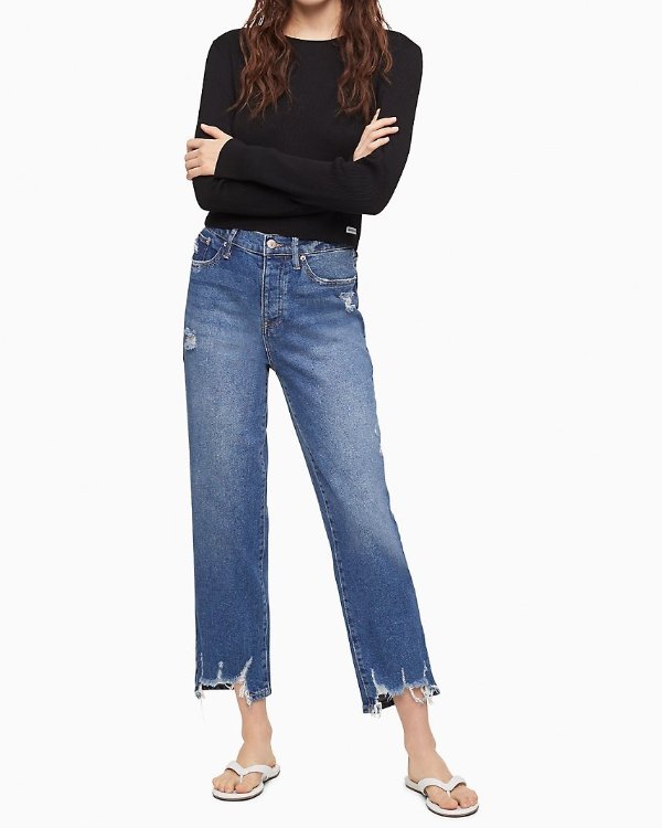 Straight Fit High Rise Destructed Jeans Straight Fit High Rise Destructed Jeans