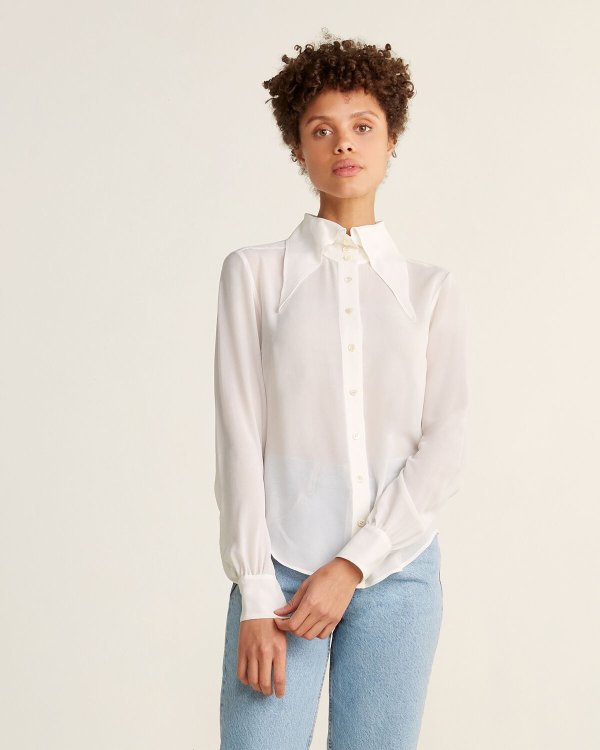 Silk Pointed Collar Shirt