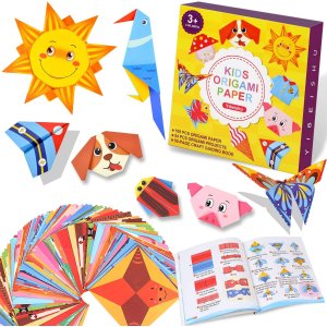 Yibeishu Origami paper kit for kids108 Vivid Colorful Folding Paper 54 Patterns Art Projects Kit with Origami Book
