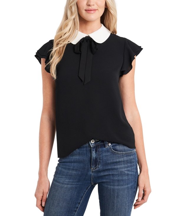 Flutter-Sleeve Collared Top