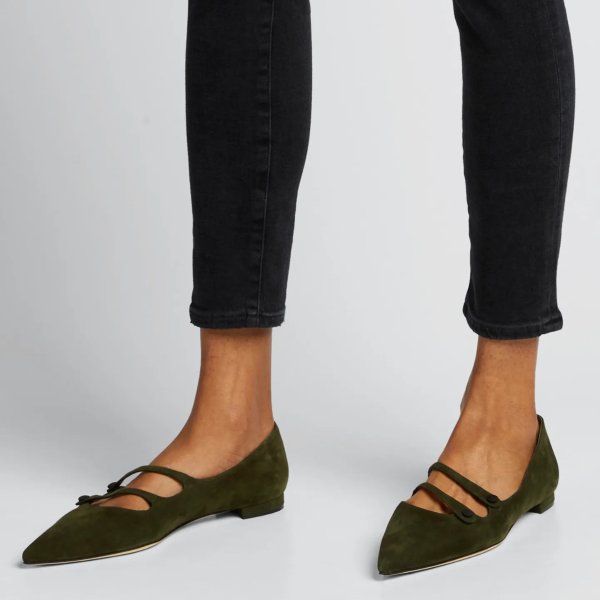 Zehaz Pointed Suede Two-Strap Flats
