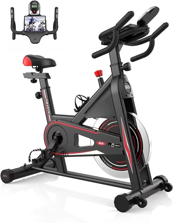 Exercise Bike, DMASUN Indoor Cycling Bike Stationary, Comfortable Seat Cushion, Multi - grips Handlebar, Heavy Flywheel Upgraded Version
