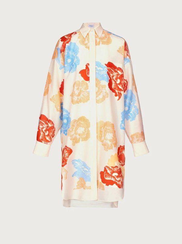 Poppy print silk shirt dress