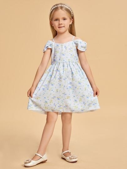 Toddler Girls Floral Cold Shoulder A-line Dress