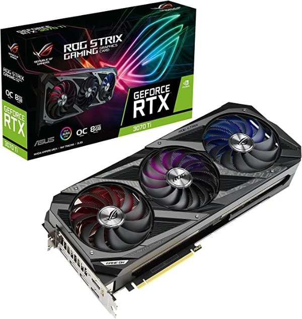 ROG Strix NVIDIA GeForce RTX 3070 Ti OC Edition Gaming Graphics Card (PCIe 4.0, 8GB GDDR6X, HDMI 2.1, DisplayPort 1.4a, Axial-tech Fan Design, 2.9-Slot, Super Alloy Power II, GPU Tweak II)