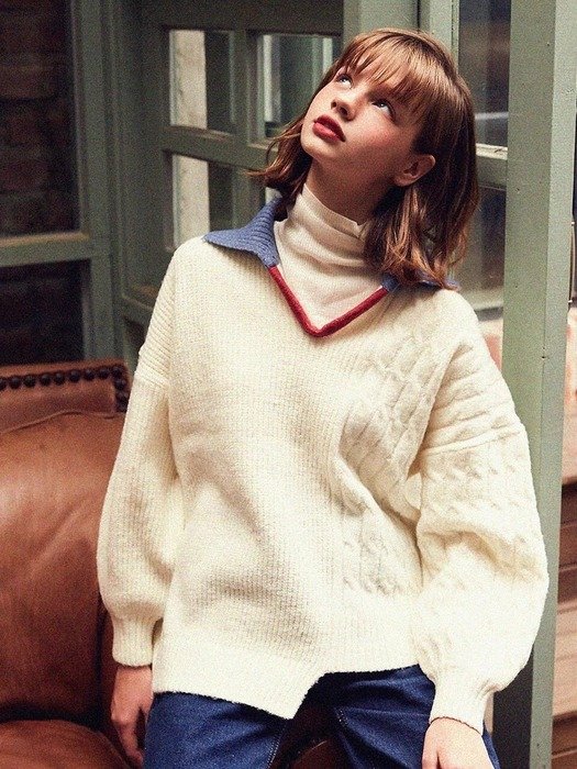 V Collar Unblanced Knit Sweater