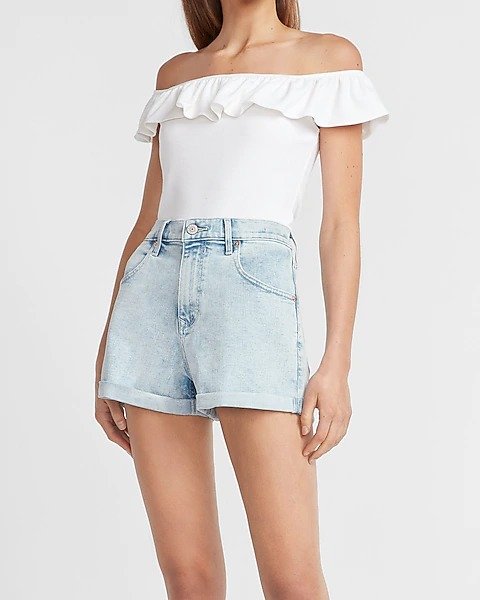 Super High Waisted Rolled Mom Jean Shorts