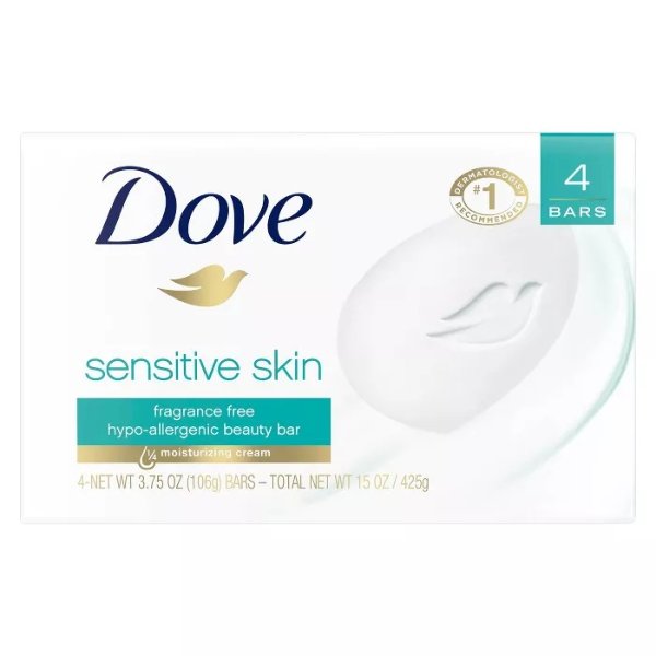 Dove Sensitive Skin Unscented Beauty Bar Soap - 3.75oz/4ct