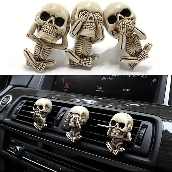 3pcs Cute Skull Design Car Air Freshener Clips For Car Interior Air Vent, Car Decoration Accessories, Car Aromatherapy Decoration Clips