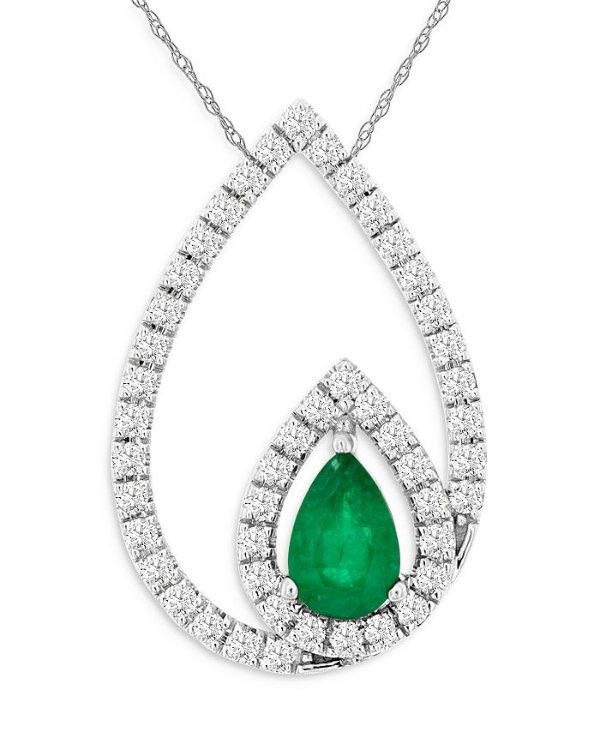 Emerald & Diamond Pear Shaped Pendant Necklace in 14K White Gold, 18" - 100% Exclusive