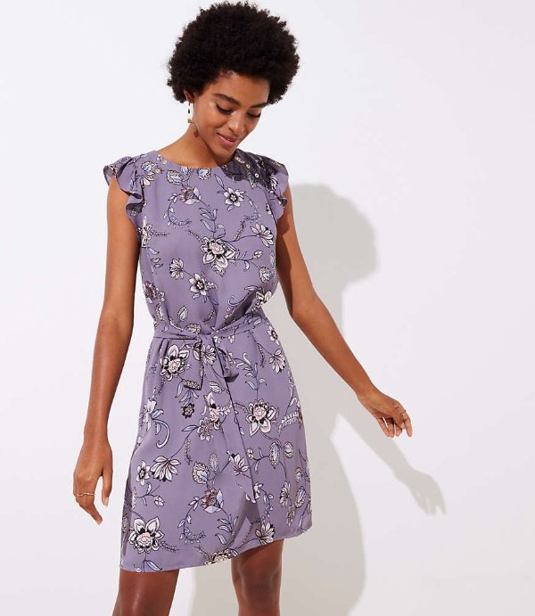 Lilac Garden Button Flutter Dress | LOFT