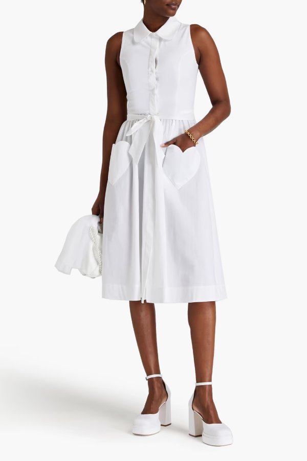 Belted cotton-blend poplin midi shirt dress