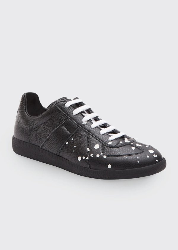 Men's Pollock Grainy Leather Paint-Splatter Sneakers