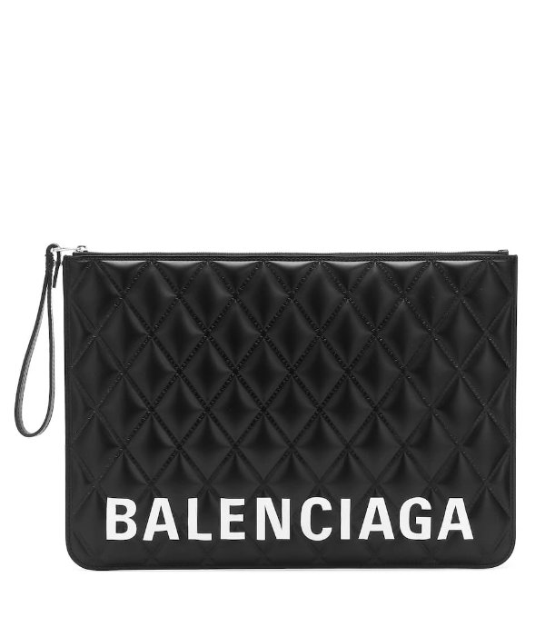 Logo quilted leather clutch