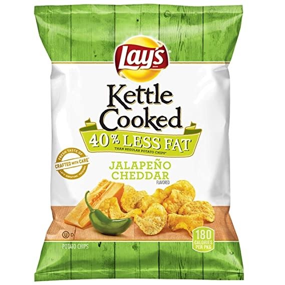's Kettle Cooked 40% Less Fat Jalapeno Cheddar Flavored Potato Chips, 1.375 Ounce (Pack of 64)