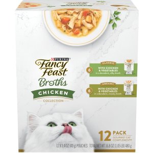 Purina Fancy Feast Chicken Broth Complement Lickable Grain Free Wet Cat Food Variety Pack - (Pack of 12) 1.4 oz. Pouches