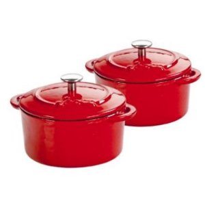 Lodge Color ECMCR43 Enameled Cast Iron Mini Round Cocottes, Red, Set of 2