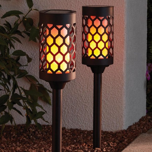 Member's Mark 2-Piece LED Solar Pathway Torch Lights, Oil-Rubbed Bronze