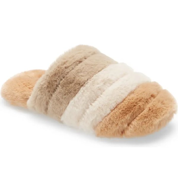 Recycled Faux Fur Quilted Scuff Slippers