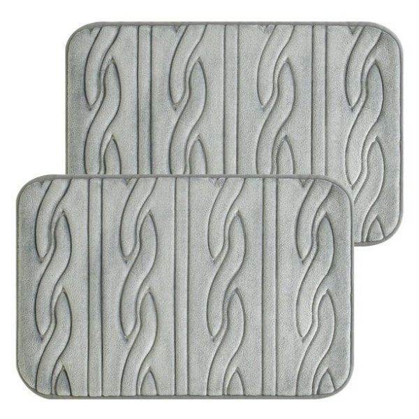 Dearfoams 2PC Faux Fur Embossed Cable Pattern Rug, Grey, 18 x 27