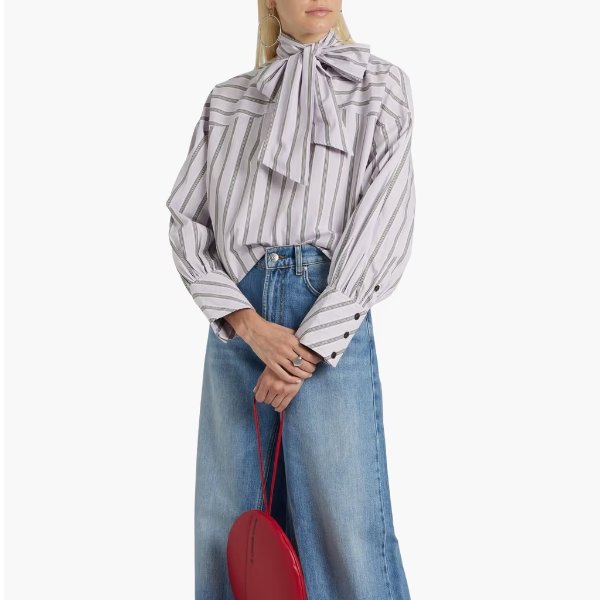 Pussy-bow striped organic cotton-poplin shirt