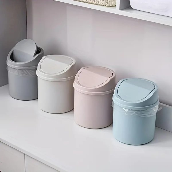 1pc Desktop Cute Trash Can, Mini Covered Garbage Can, Office Home Simple Scandinavian Storage Box, Desktop Decor, Home Storage And Cleaning Supplies, Bedroom Office Dorm Accessories