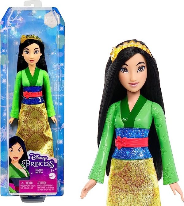 Disney Princess Mulan Fashion Doll, Sparkling Look with Black Hair, Brown Eyes & Hair Accessory Small
